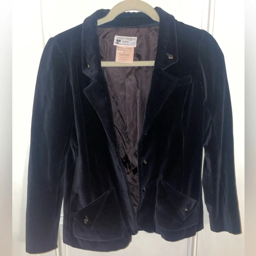 Vintage André Courrèges Paris Black Velvet Blazer Size Small - Picture 2 of 9